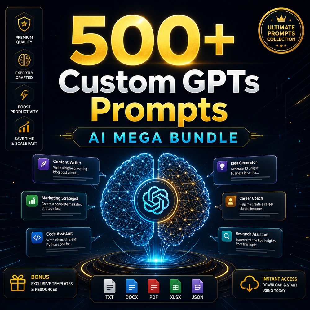🤖 500+ Best Custom GPTs Prompts Collection — AI Mega Bundle
